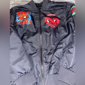 Members Only Mens  Black Jacket with Colorful Patches